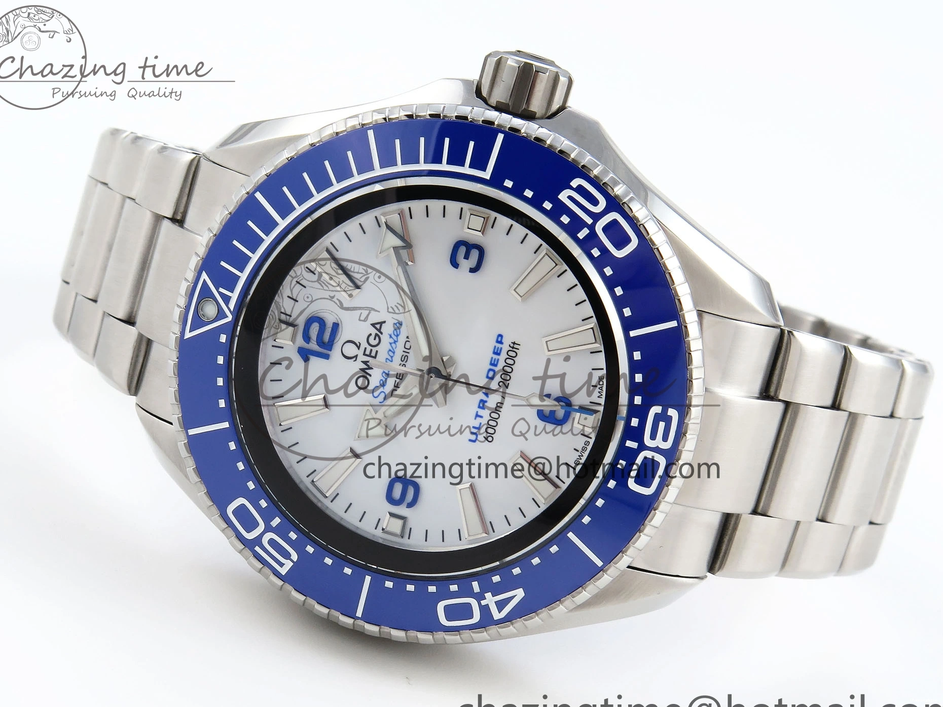 0305 Efficient SEAMASTER PLANET OCEAN 6000M ULTRA DEEP 45.5MM SS TF 1:1 BEST EDITION WHITE DIAL BLUE BEZEL ON SS BRACELET A 7759